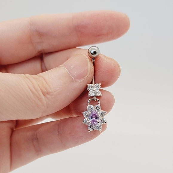 New Sterling Silver CZ Belly Button Navel Ring - Picture 1 of 4